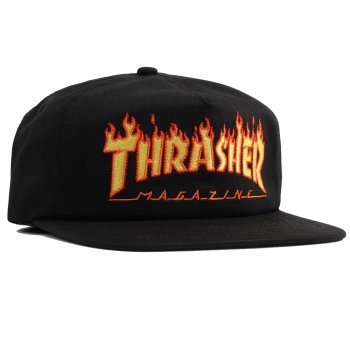 Thrasher Embroidered Flame Logo black Snap Back Cap