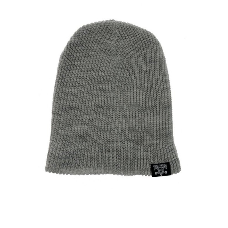 Beanie Für Damen & Herren – Totenkopf-Stickerei, Einheitsgröße, Acryl, Grau